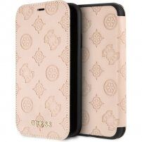 Guess Debossed Peony Book флип калъф за iPhone X / XS - бежов