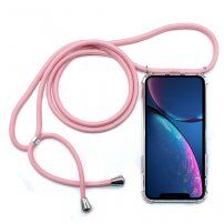 Прозрачен кейс с връзка за iPhone 11 - розов
