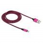Сплетен кабел за зареждане и синхронизиране USB-A 2.0 / Lightning за iPhone / iPad / iPod / AirPods - 1 m - цвят фуксия