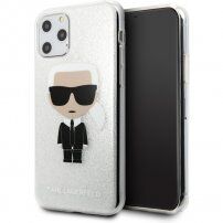Karl Lagerfeld Glitter Iconic кейс за iPhone 11 Pro Max - сребърен