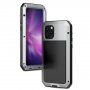 Изключително устойчив калъф от метал, силикон и закалено стъкло за iPhone 11 Pro - сребърен