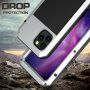 Изключително устойчив калъф от метал, силикон и закалено стъкло за iPhone 11 Pro - сребърен