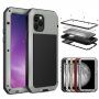 Изключително устойчив калъф от метал, силикон и закалено стъкло за iPhone 11 Pro - сребърен