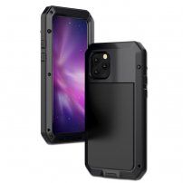 Изключително устойчив калъф от метал, силикон и закалено стъкло за iPhone 11 Pro Max - черен