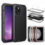Изключително устойчив калъф от метал, силикон и закалено стъкло за iPhone 11 Pro Max - черен
