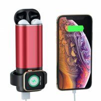 Външна батерия 5200 mAh с безжично зареждане за Apple Watch / AirPods - червена