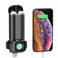 Външна батерия 5200 mAh с безжично зареждане за Apple Watch / AirPods - черна