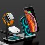 Безжична алуминиева стойка за зареждане за iPhone / Apple Watch / AirPods - черна
