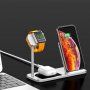 Безжична алуминиева стойка за зареждане за iPhone / Apple Watch / AirPods - сребърна