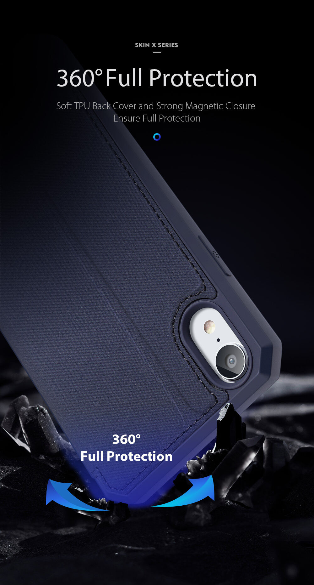 Dux Ducis флип калъф със слот за карти за iPhone XR - черно