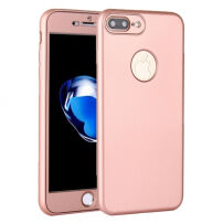 Силиконов калъф за iPhone 8 Plus / 7 Plus с 360° защита – предпазва предната и задната страна – златно-розов (Rose Gold)