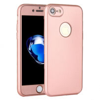 Силиконов калъф за iPhone 8 / 7 с 360° защита – предпазва предната и задната страна – златно-розов (Rose Gold)