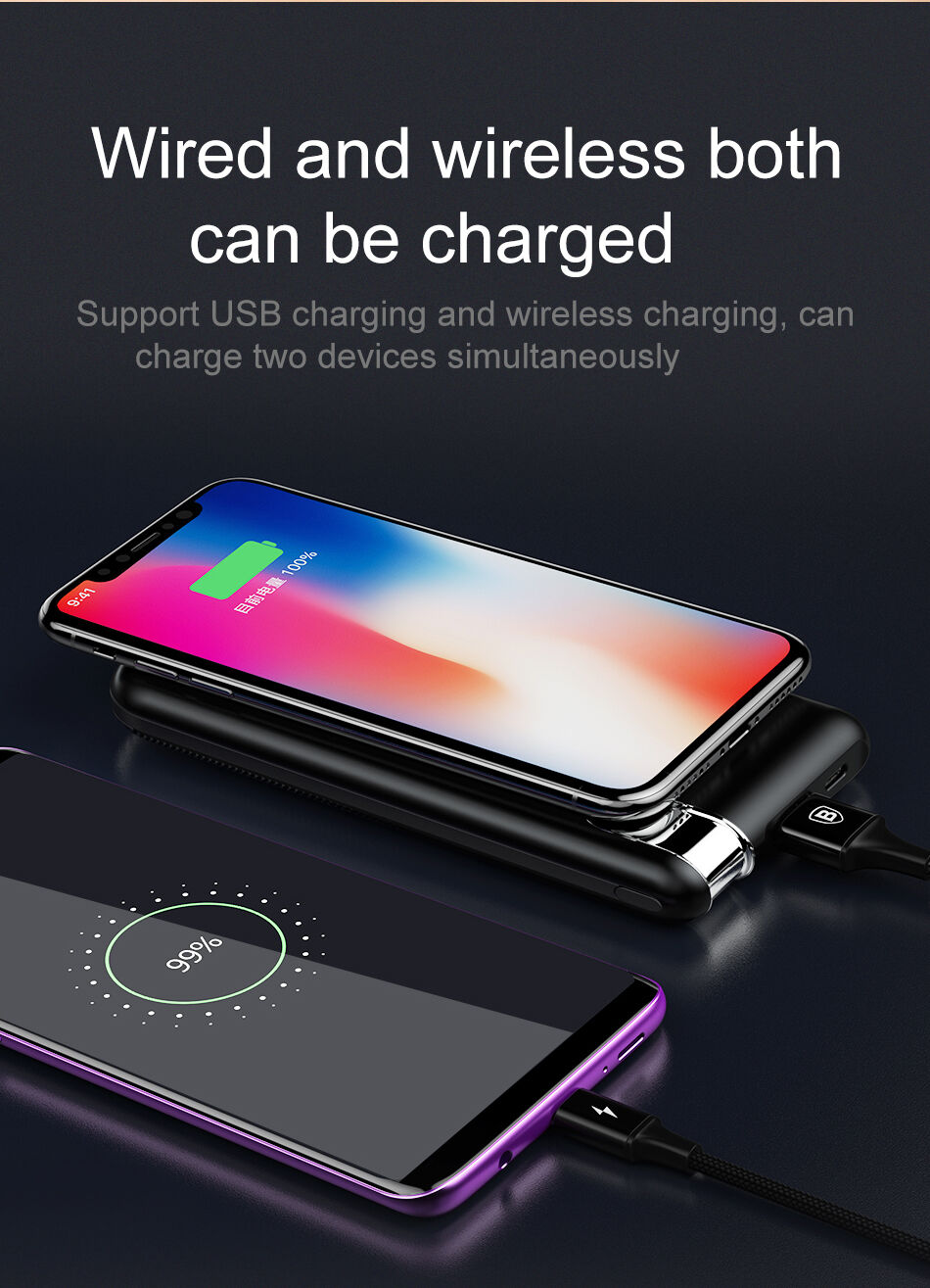 BASEUS външна батерия 10000mAh с безжично зареждане - черна