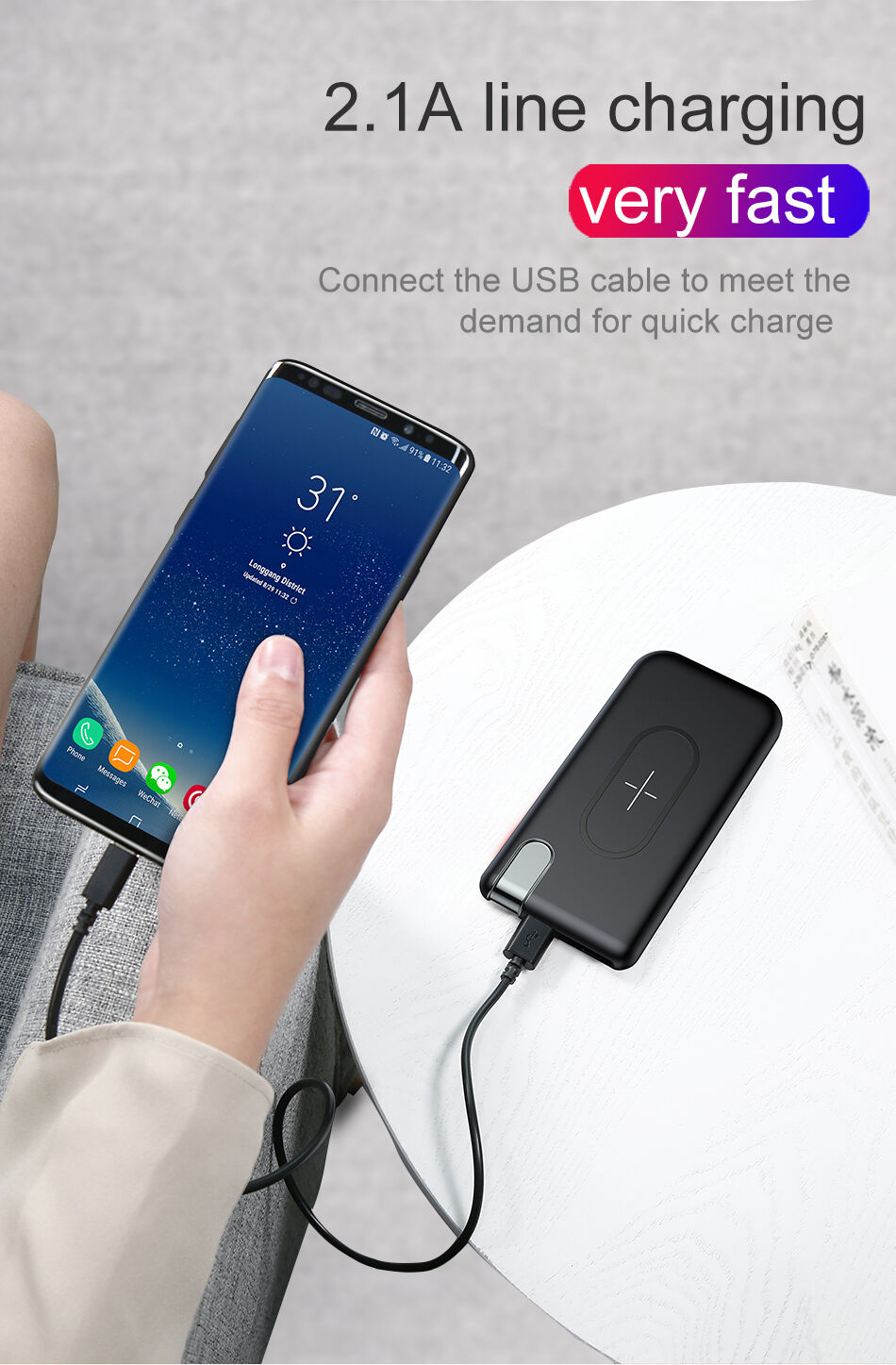 BASEUS външна батерия 10000mAh с безжично зареждане - черна
