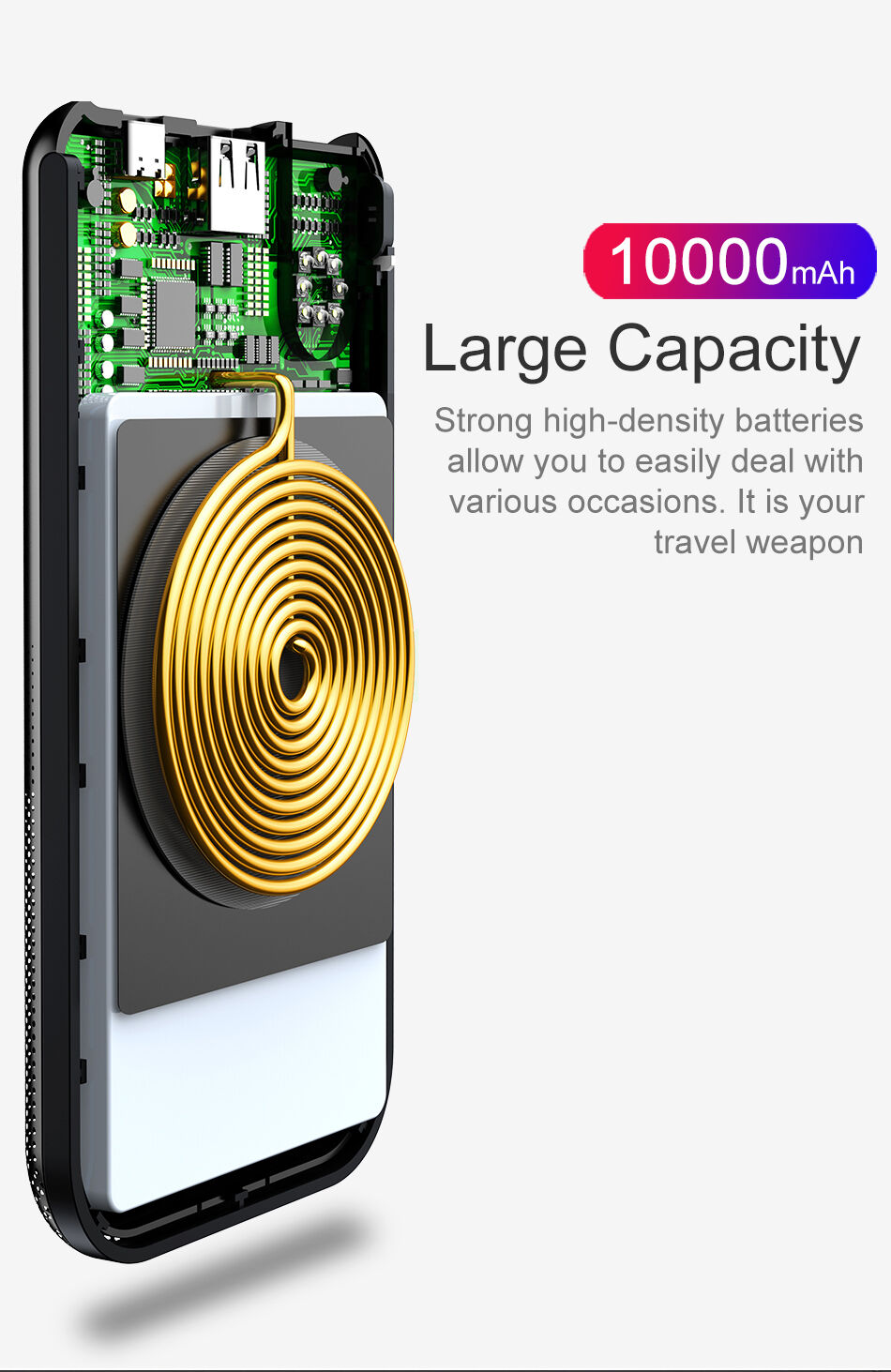 BASEUS външна батерия 10000mAh с безжично зареждане - черна