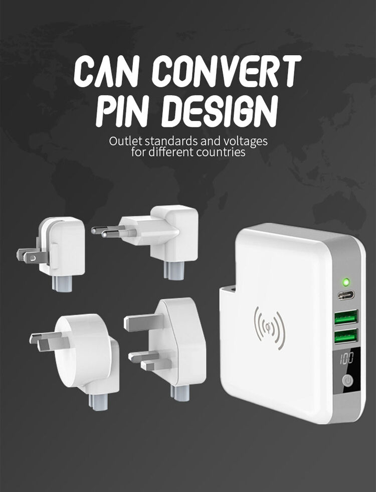 Зарядно / външна батерия 6700mAh със сменяеми щепсели (AU / UK / US / EU) и безжично зареждане
