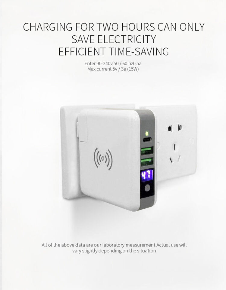 Зарядно / външна батерия 6700mAh със сменяеми щепсели (AU / UK / US / EU) и безжично зареждане