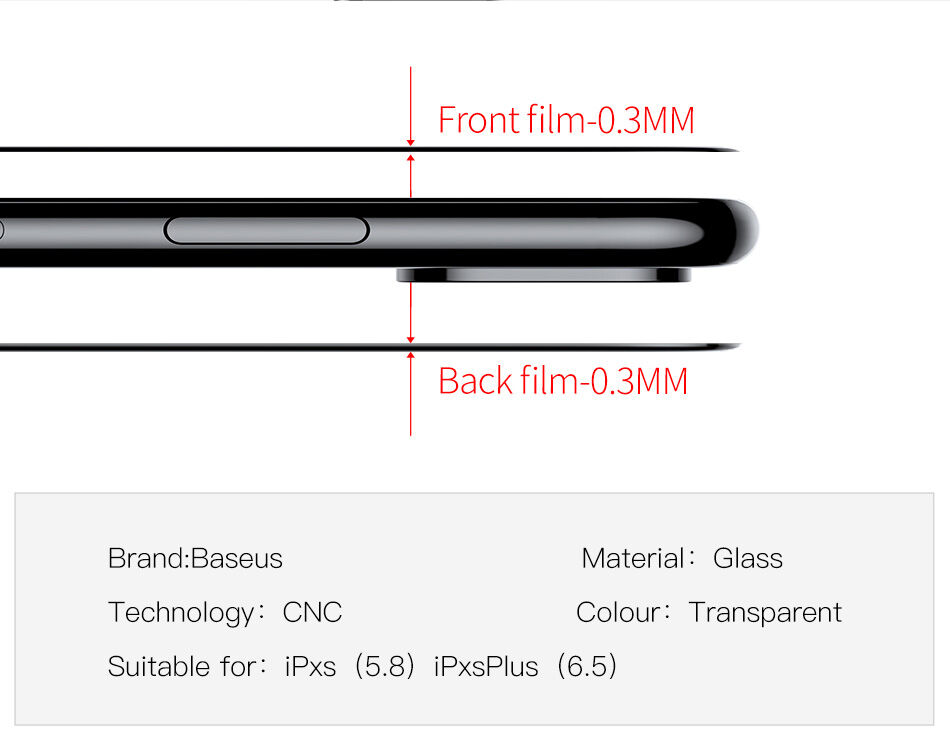 BASEUS закалено 3D стъкло за предната и задната част за iPhone XS Max
