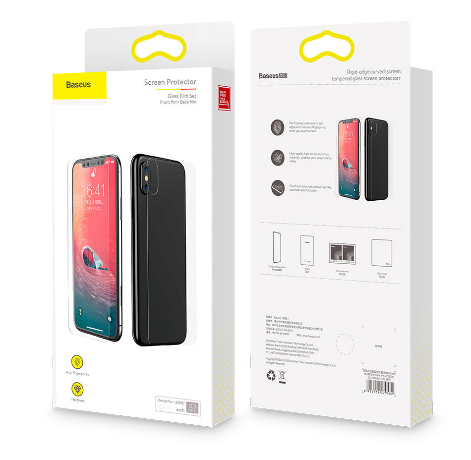 BASEUS закалено 3D стъкло за предната и задната част за iPhone XS Max BASEUS закалено 3D стъкло за предната и задната част за iPhone XS Max