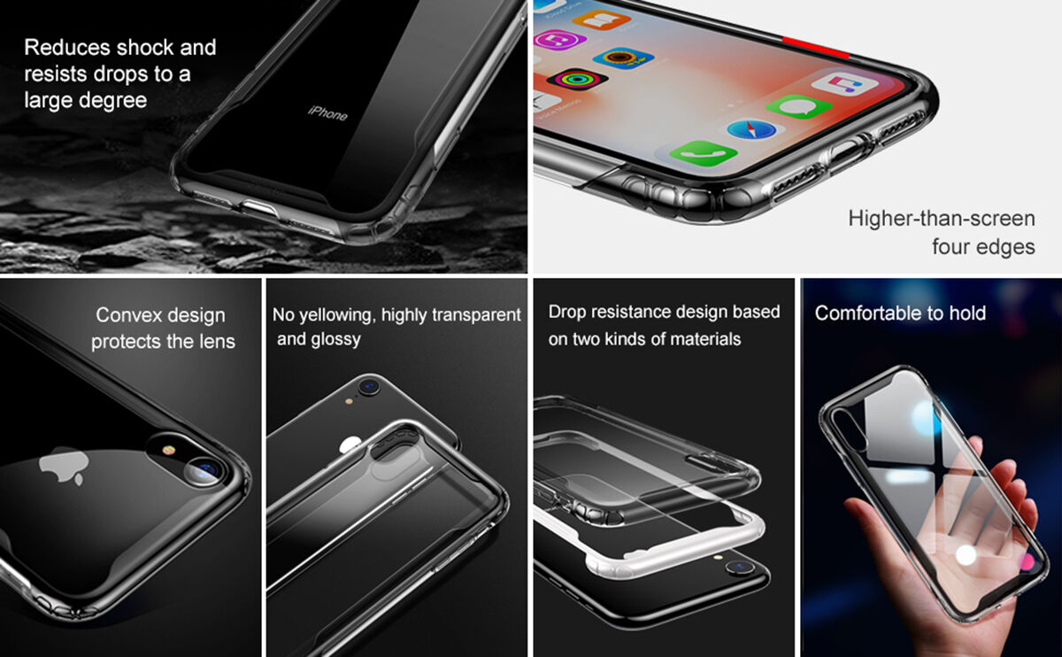 BASEUS Armor прозрачен кейс с рамка за iPhone XR - черна
