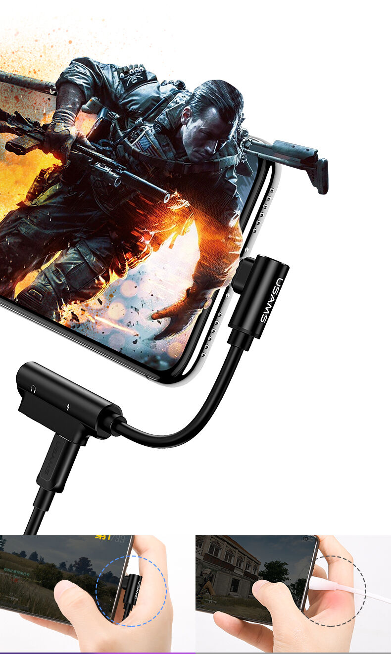 USAMS адаптер с два lightning конектора за iPhone - черна