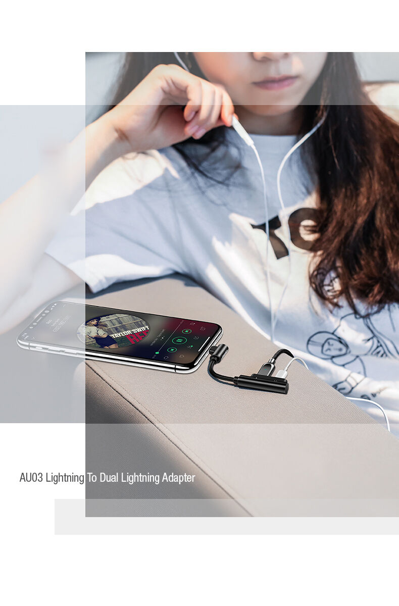 USAMS адаптер с два lightning конектора за iPhone - черна