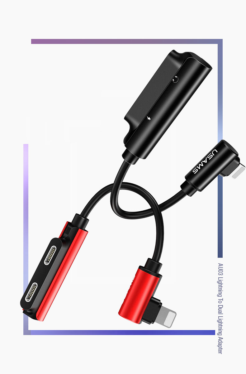 USAMS адаптер с два lightning конектора за iPhone - черна
