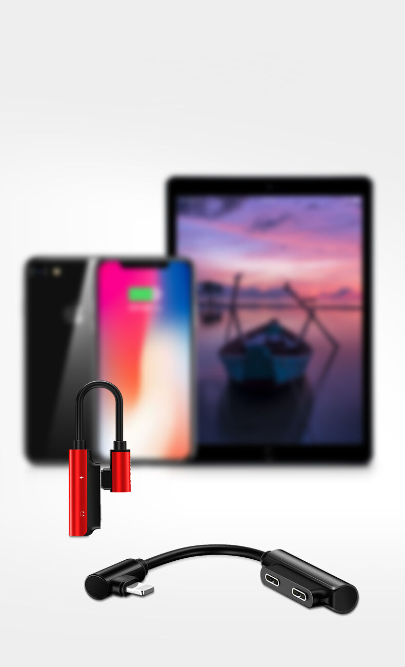 USAMS адаптер с два lightning конектора за iPhone - черна