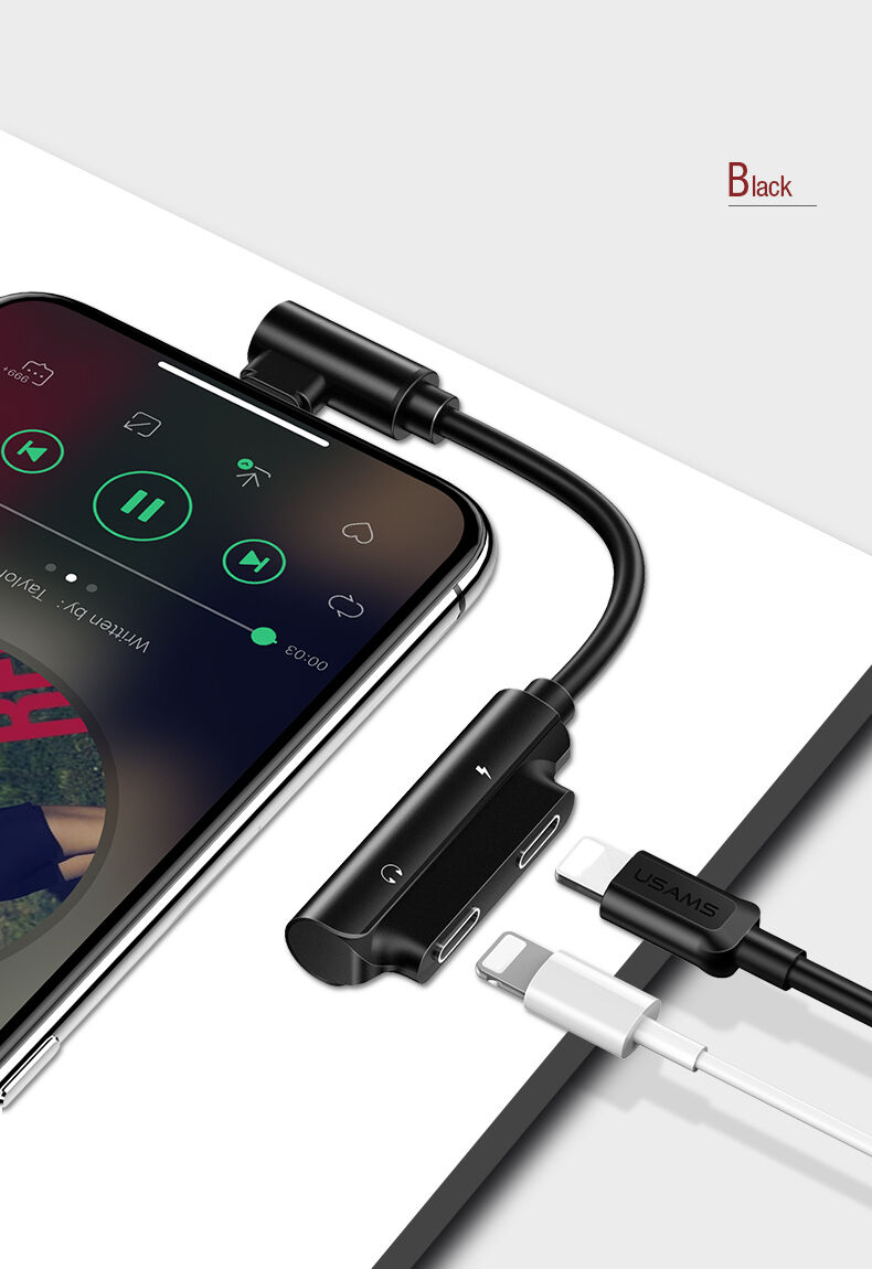 USAMS адаптер с два lightning конектора за iPhone - черна