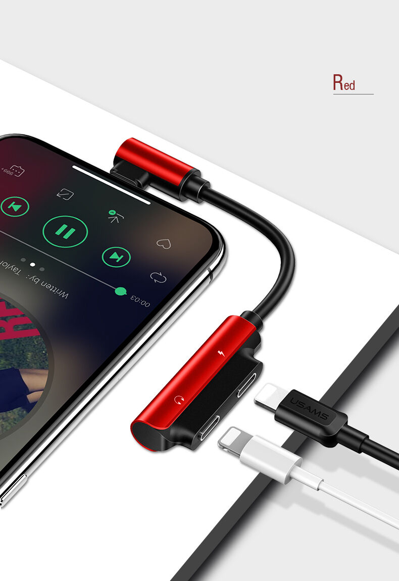 USAMS адаптер с два lightning конектора за iPhone - черна