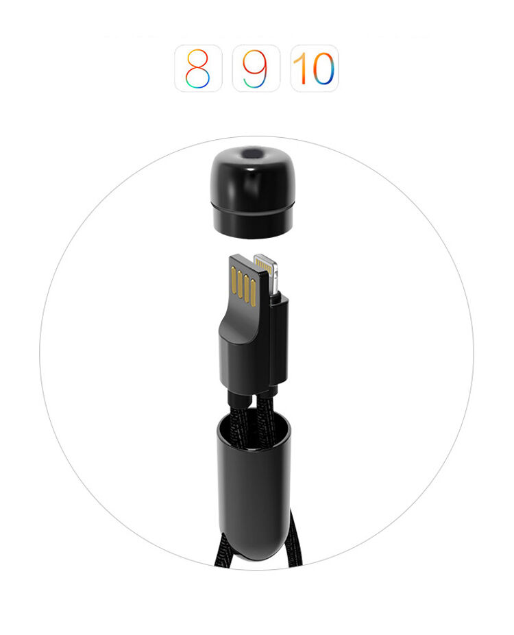 X-LEVEL елегантен USB / lightning кабел за Apple iPhone / iPad / iPod - 8cm - черен
