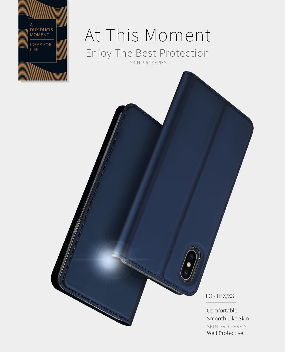 DUX DUCIS калъф със стойка и джобове за документи за Apple iPhone XS / iPhone X – тъмно син