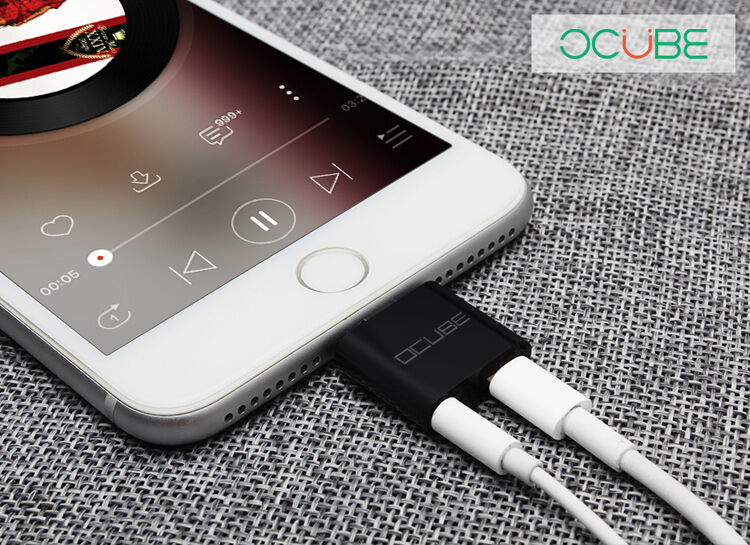 OCUBE 2в1 адаптер Lightning за 3,5 mm порт и Lightning за Apple iPhone - черен