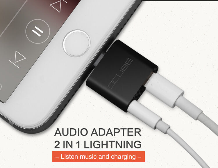 OCUBE 2в1 адаптер Lightning за 3,5 mm порт и Lightning за Apple iPhone - черен