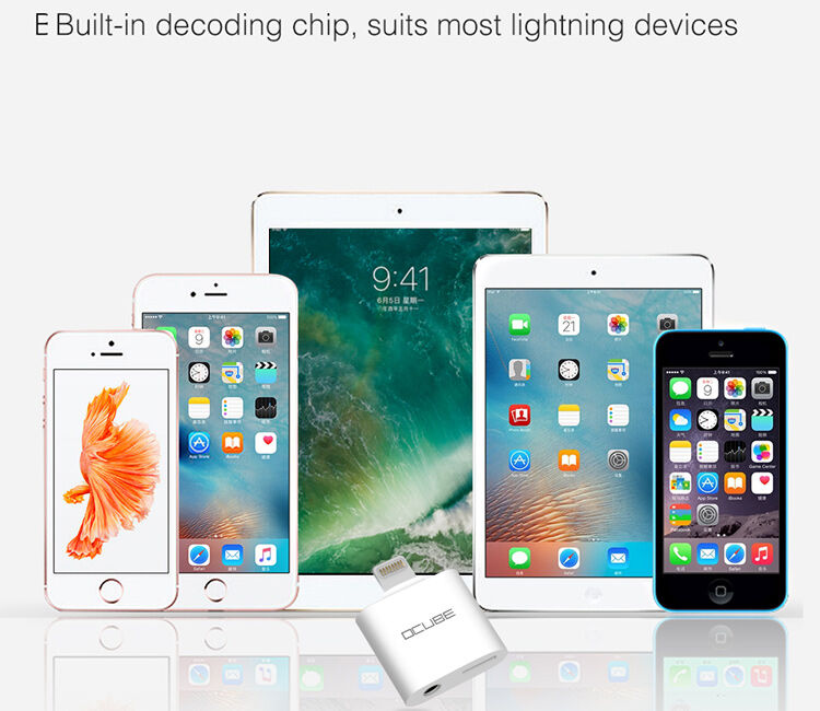OCUBE 2в1 адаптер Lightning за 3,5 mm порт и Lightning за Apple iPhone - черен