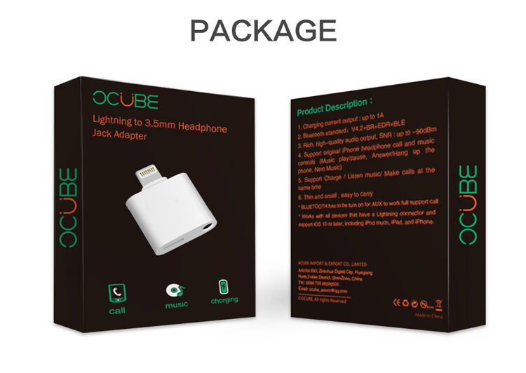 OCUBE 2в1 адаптер Lightning за 3,5 mm порт и Lightning за Apple iPhone - черен