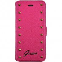 Guess Studded Folio кожен флип калъф за iPhone 6 Plus / 6S Plus - розово