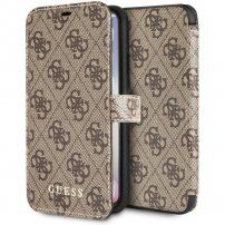 Guess флип калъф от изкуствена кожа с лого за iPhone X / XS - кафяв