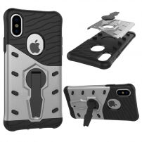 Изключително устойчив кейс със стойка за iPhone XS / iPhone X - сребърен