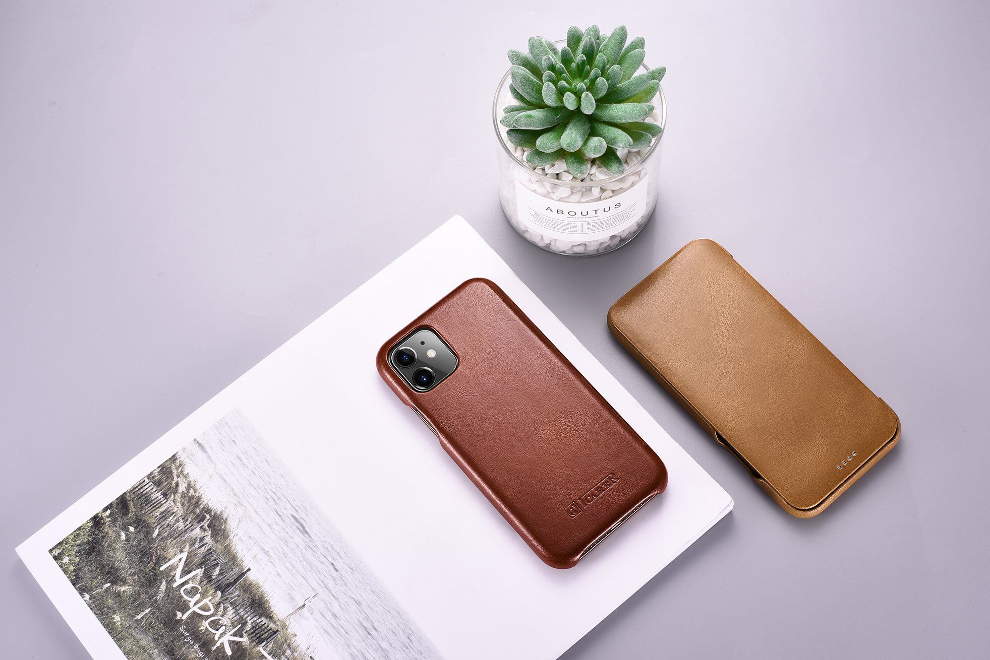 Icarer кожен флип калъф за iPhone 11 - цвят какао