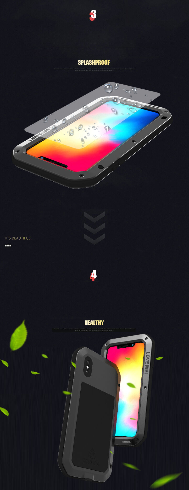 Love Mei супер устойчив калъф против удари / вода / прах за iPhone XS Max - черно