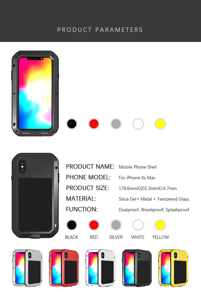 Love Mei супер устойчив калъф против удари / вода / прах за iPhone XS Max - черно