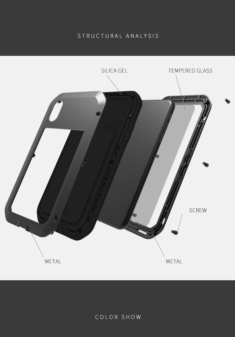 Love Mei супер устойчив калъф против удари / вода / прах за iPhone XS Max - черно