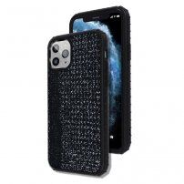 Кейс с отражателна текстилна повърхност и рамка светеща в тъмното за iPhone 11 Pro Max - черен