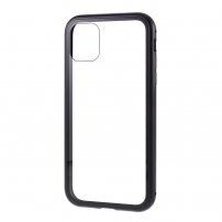 Калъф за целия телефон от закалено стъкло с метална рамка за iPhone 11 - черно