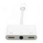 Адаптер от lightning конектор с два lightning конектори и jack 3,5 mm конектора за iPhone - бяло