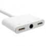 Адаптер от lightning конектор с два lightning конектори и jack 3,5 mm конектора за iPhone - бяло