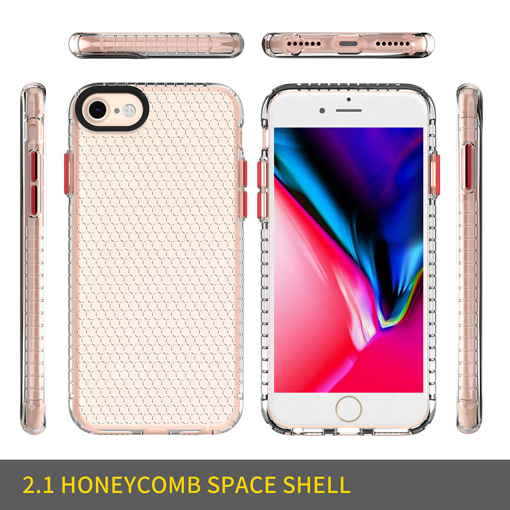 Прозрачен кейс с мотив на пчелна пита за iPhone 6 / 6S / 7 / 8 - черен