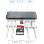 6в1 алуминиев хъб /сплитер с USB-C (Thunderbolt 3) на 2 х USB 3.0 + четец SD и TF kaрти +2 х USB-C за MacBook -сив