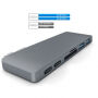6в1 алуминиев хъб /сплитер с USB-C (Thunderbolt 3) на 2 х USB 3.0 + четец SD и TF kaрти +2 х USB-C за MacBook -сив